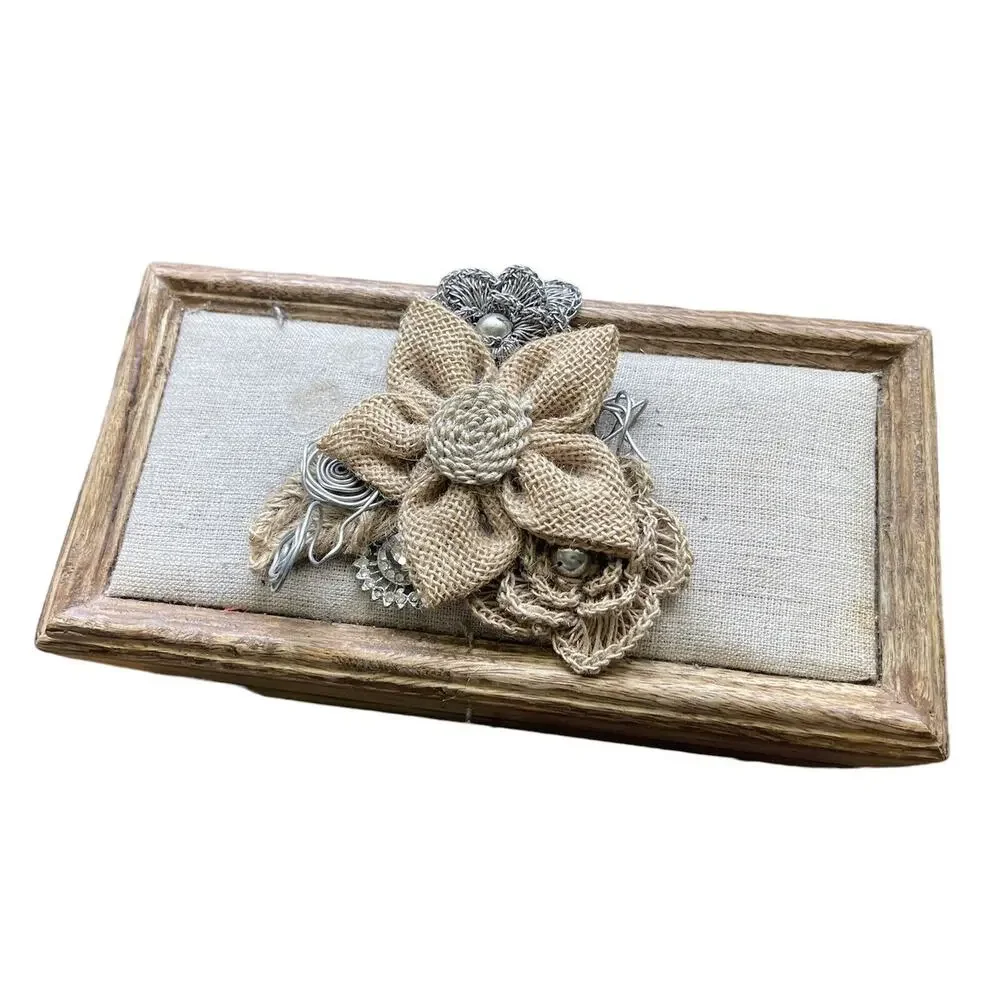 Small Wooden Jewelry Box with Flowers 9.5